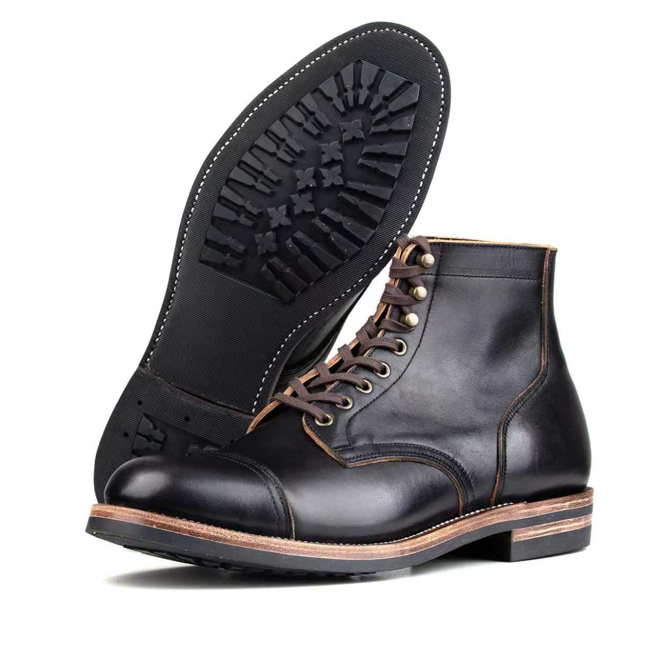 CapToe Service Boot -luosjiet®boots - Black TeaCore Full Grain Cowhide