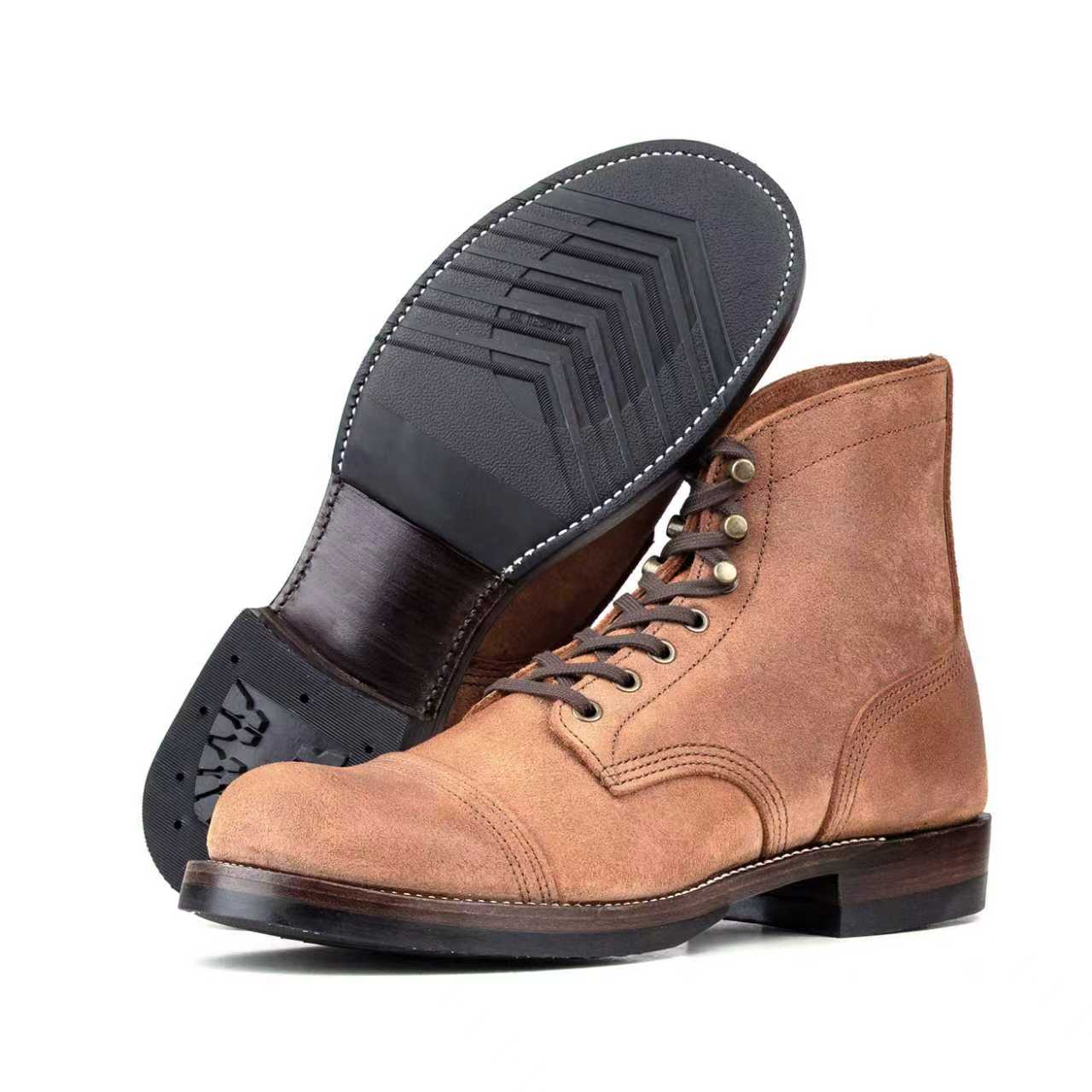 Munson Paratroop Boots P01 - luosjiet®boots MTO -  Tan Latigo Grain Cowhide Reverse