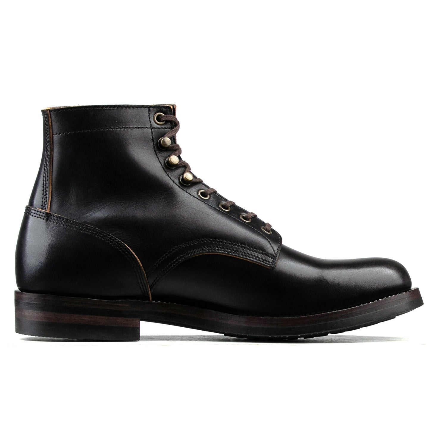 Almond Plain Toe Logging Boot -luosjiet®boots - Black TeaCore Full Grain Cowhide