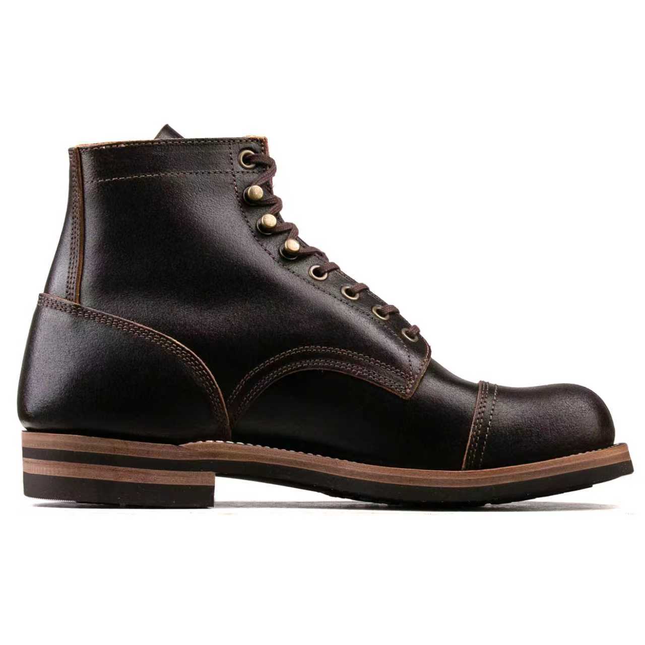 Munson CapToe Logging Boot -luosjiet®boots - Dark Brown Waxed Flesh
