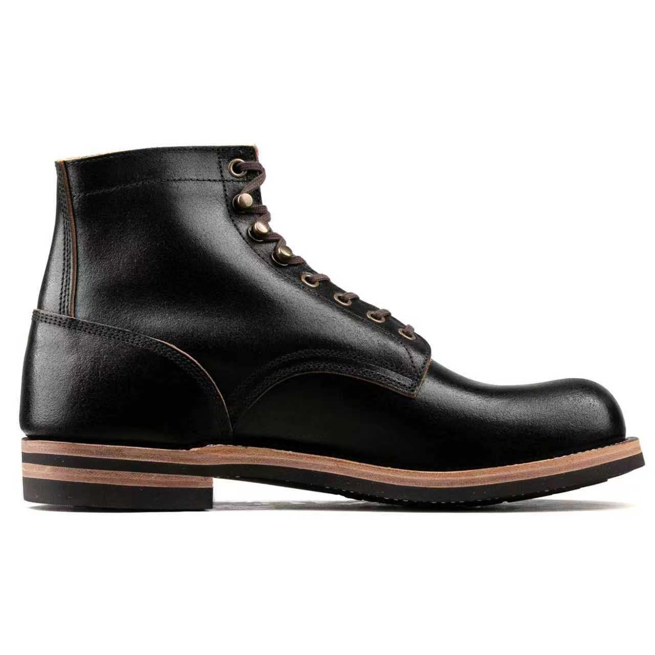 Munson Plain Toe Logging Boot -luosjiet®boots - Black Waxed Flesh