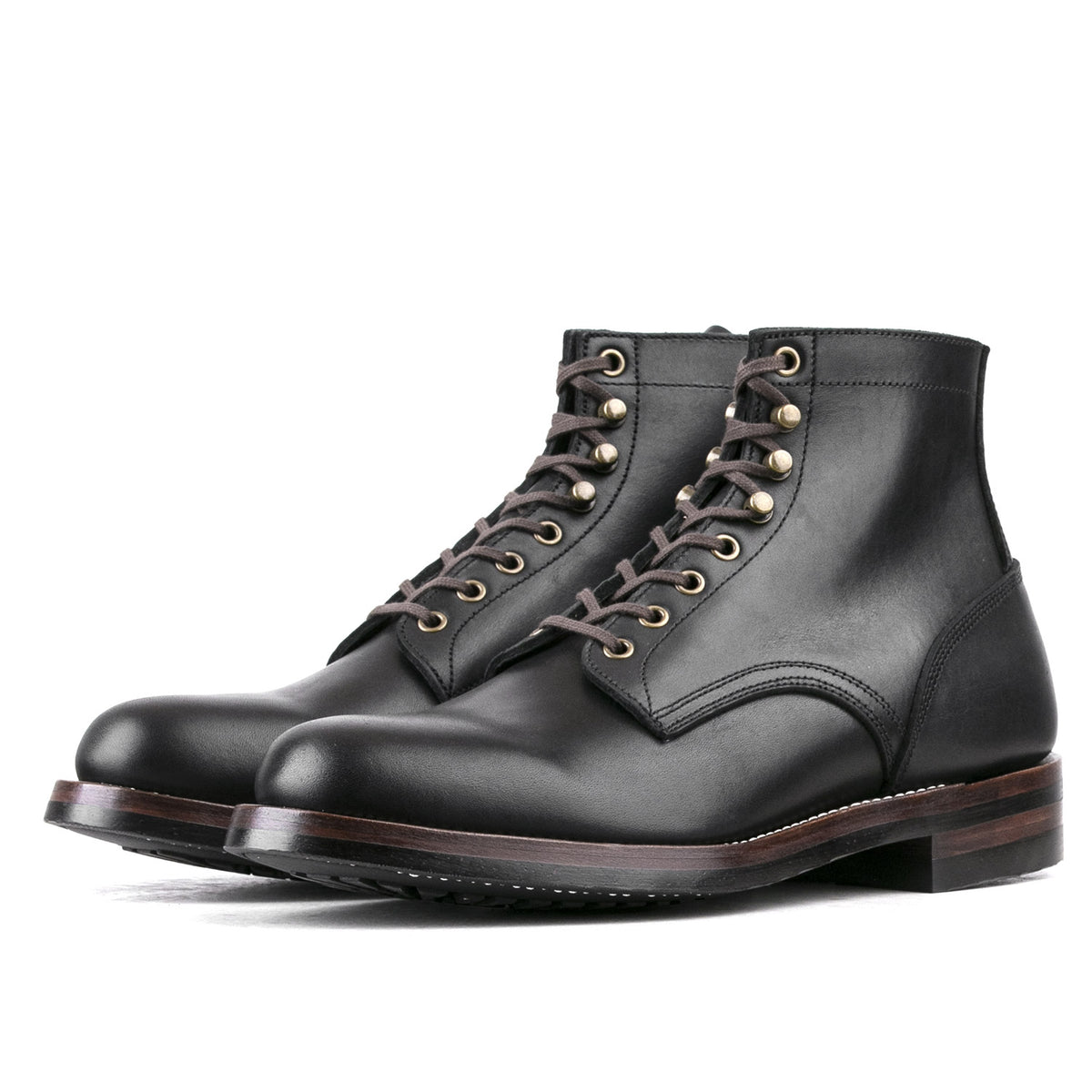 Almond Plain Toe Logging Boot  -luosjiet®boots - Black Full Grain Cowhide