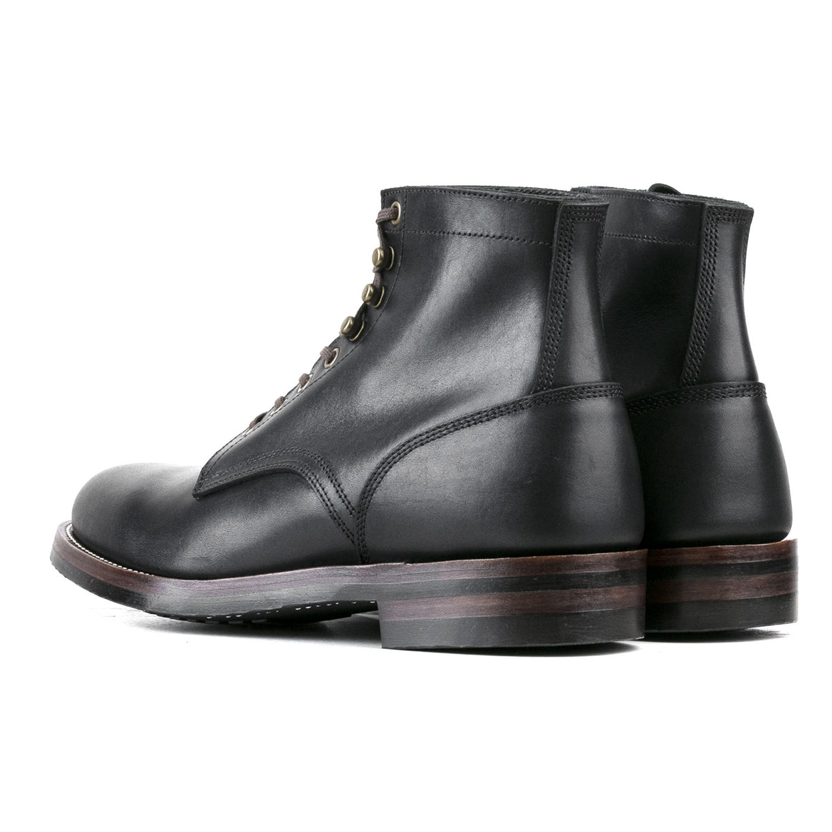 Almond Plain Toe Logging Boot  -luosjiet®boots - Black Full Grain Cowhide