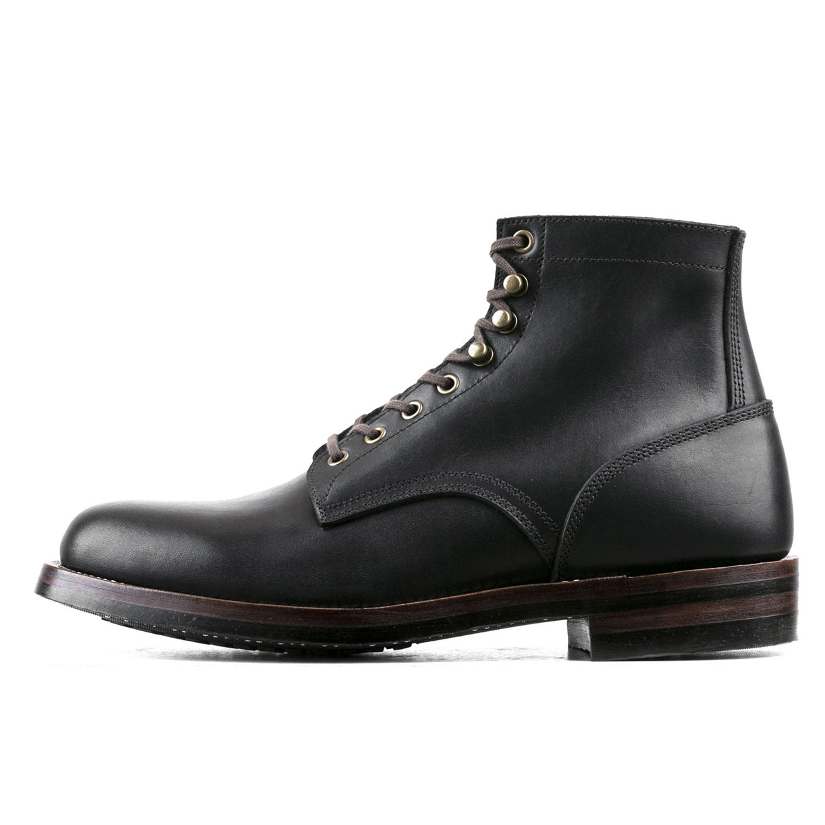 Almond Plain Toe Logging Boot  -luosjiet®boots - Black Full Grain Cowhide