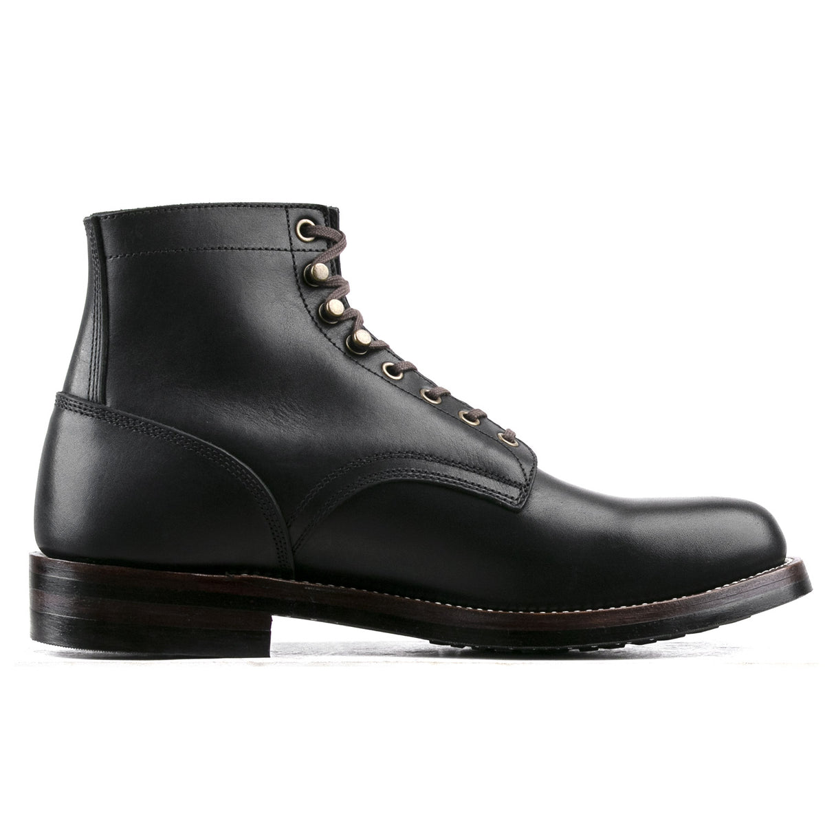 Almond Plain Toe Logging Boot  -luosjiet®boots - Black Full Grain Cowhide