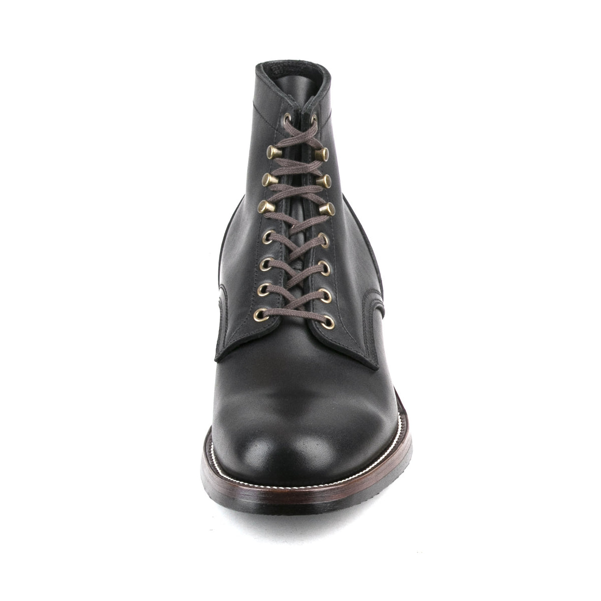 Almond Plain Toe Logging Boot  -luosjiet®boots - Black Full Grain Cowhide