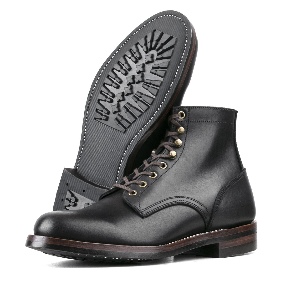 Almond Plain Toe Logging Boot  -luosjiet®boots - Black Full Grain Cowhide