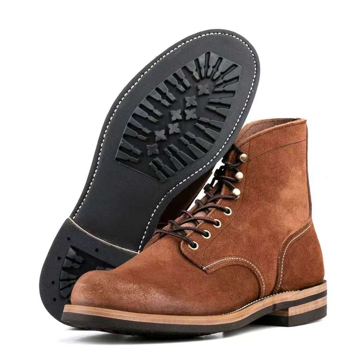 Classic PlainToe Paratroop Boots Plus Version - luosjiet®boots -  Dark Brown Oiled Cowhide Reverse