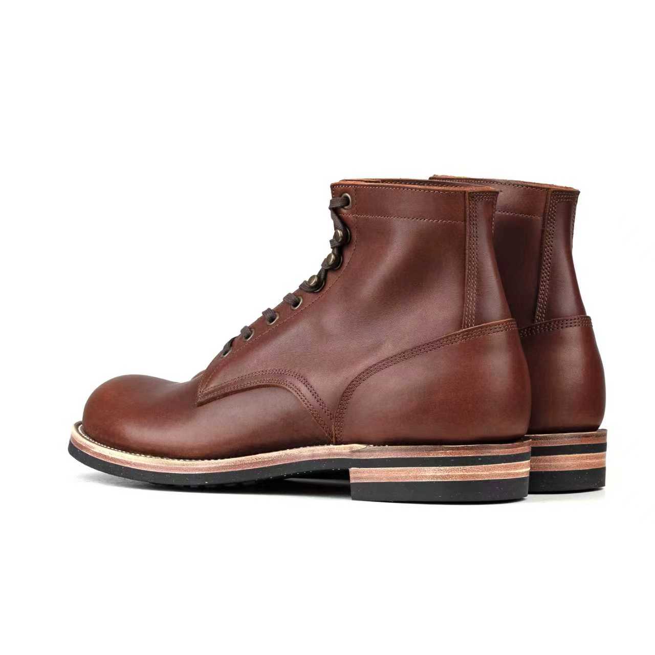 Munson Plain Toe Logging Boot -luosjiet®boots - Brown Full Grain oiled Cowhide