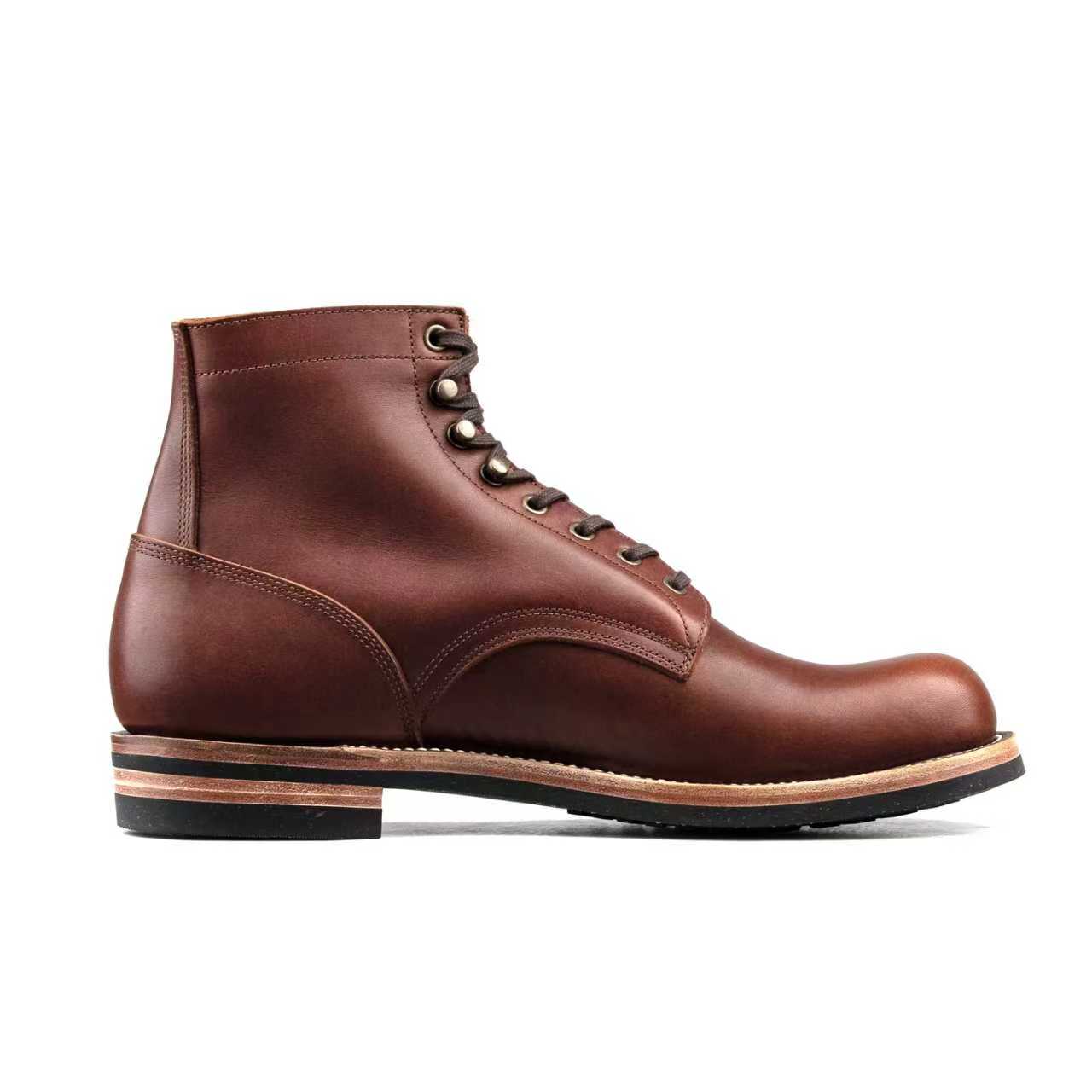 Munson Plain Toe Logging Boot -luosjiet®boots - Brown Full Grain oiled Cowhide