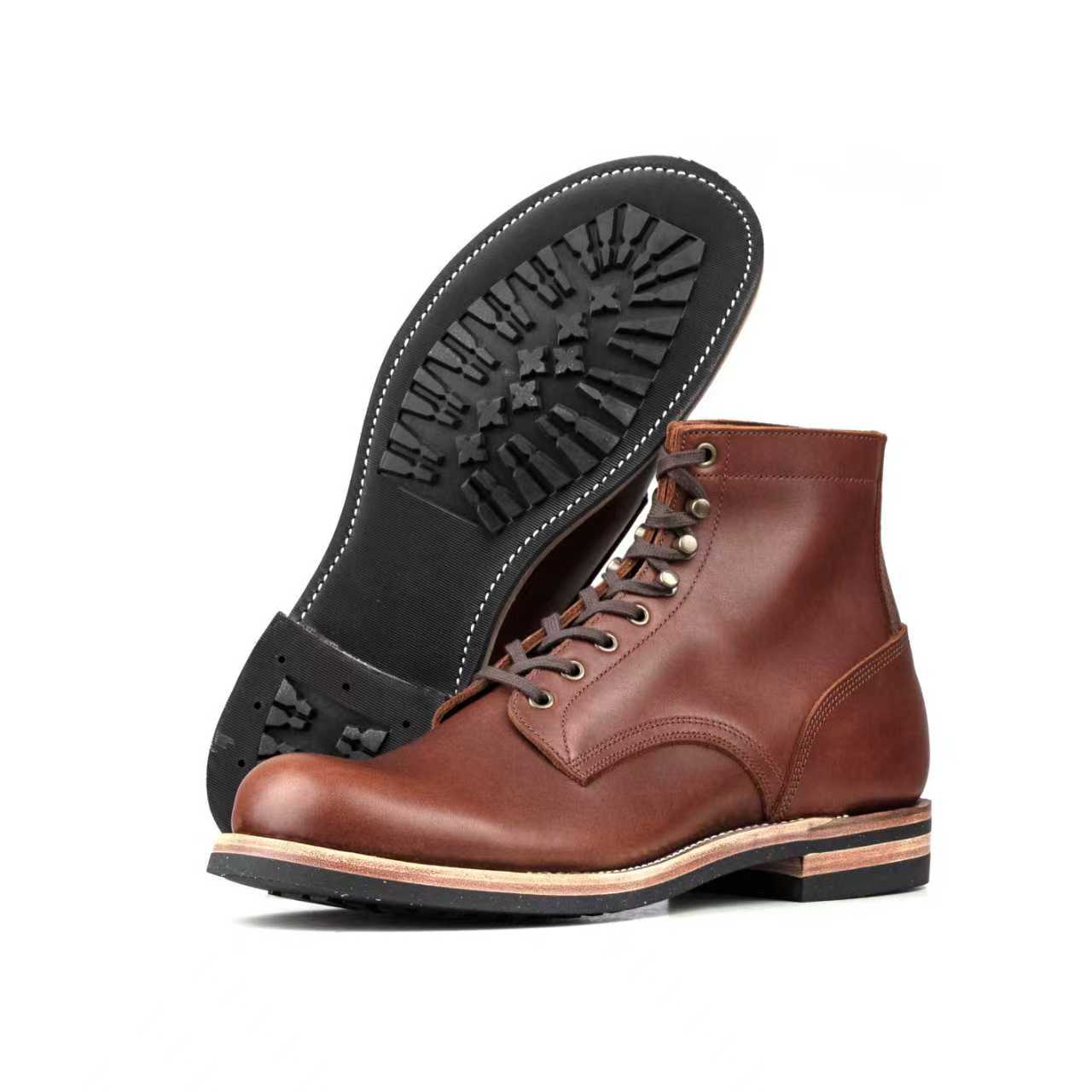 Munson Plain Toe Logging Boot -luosjiet®boots - Brown Full Grain oiled Cowhide