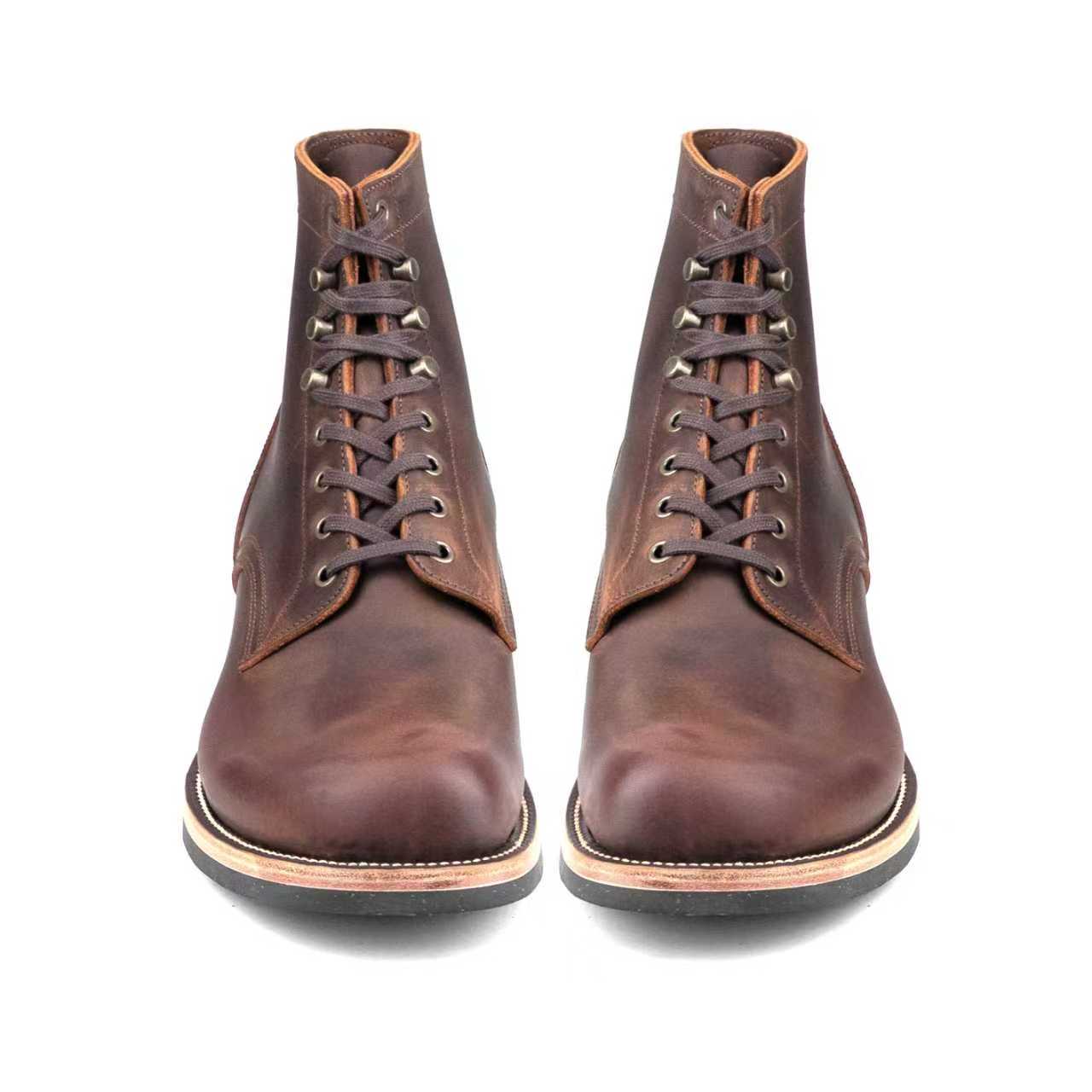 Munson Plain Toe Logging Boot -luosjiet®boots - Red Brown Crazy Horse Cowhide