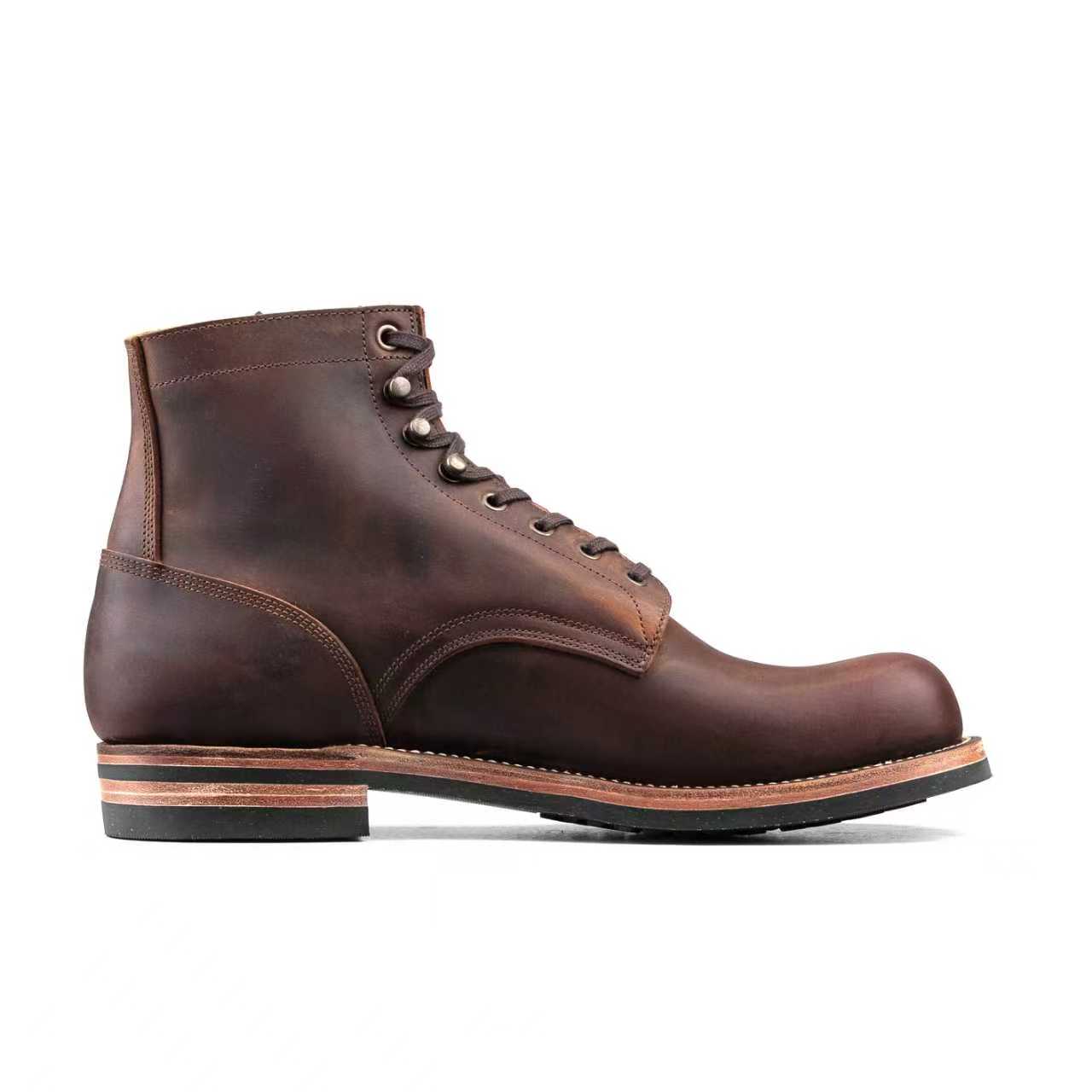 Munson Plain Toe Logging Boot -luosjiet®boots - Red Brown Crazy Horse Cowhide