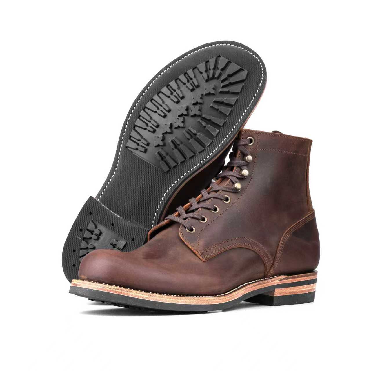 Munson Plain Toe Logging Boot -luosjiet®boots - Red Brown Crazy Horse Cowhide