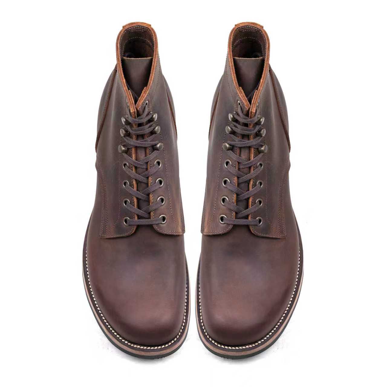 Munson Plain Toe Logging Boot -luosjiet®boots - Red Brown Crazy Horse Cowhide