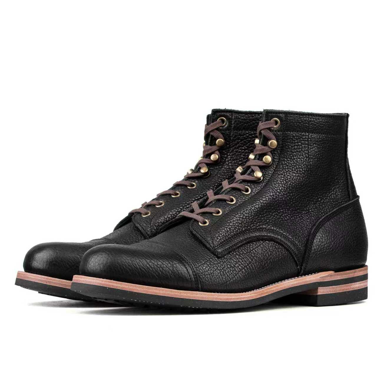 Almond CapToe Logging Boot -luosjiet®boots - Black Tibet Yak Leather