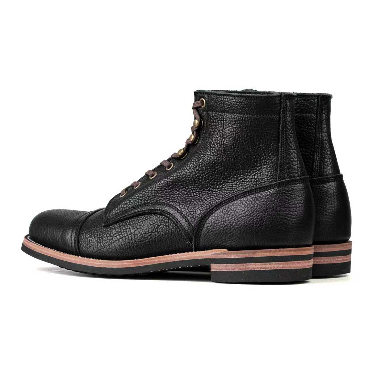 Almond CapToe Logging Boot -luosjiet®boots - Black Tibet Yak Leather
