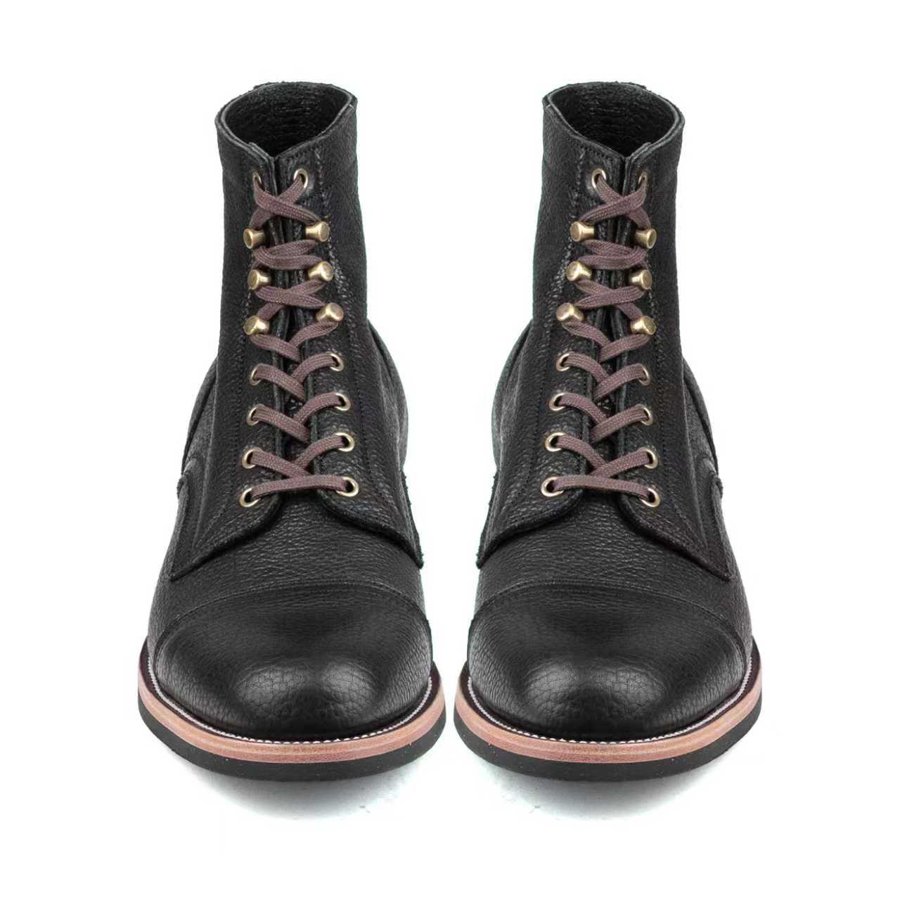 Almond CapToe Logging Boot -luosjiet®boots - Black Tibet Yak Leather