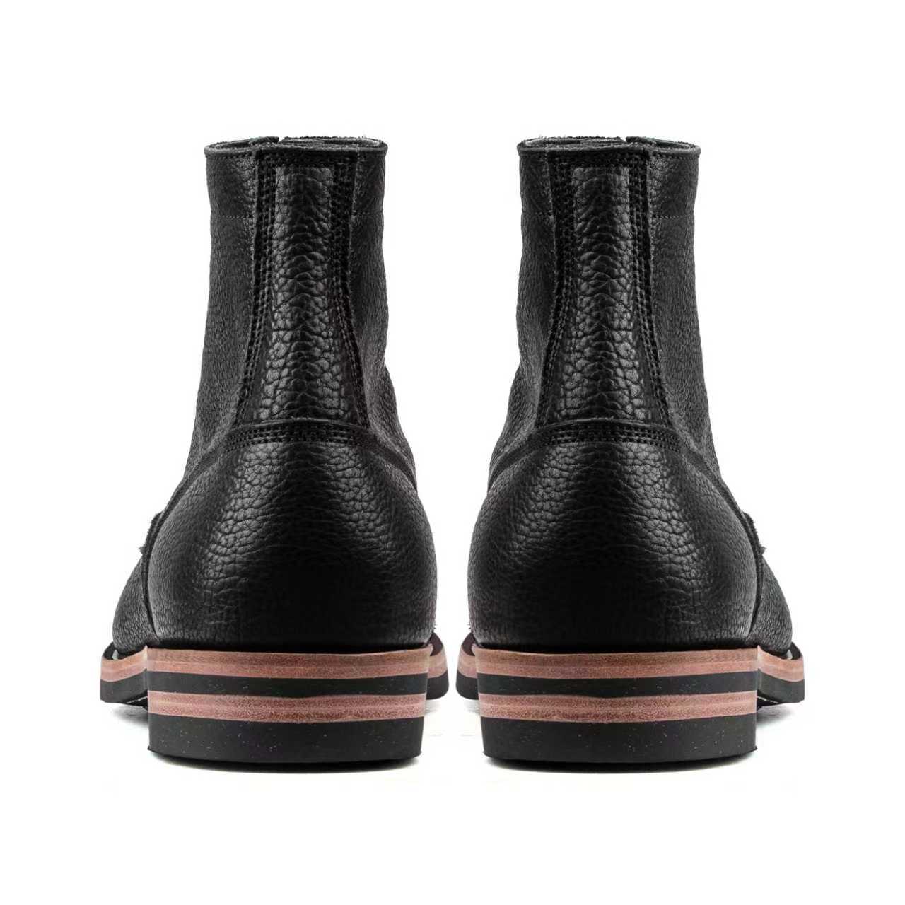 Almond CapToe Logging Boot -luosjiet®boots - Black Tibet Yak Leather