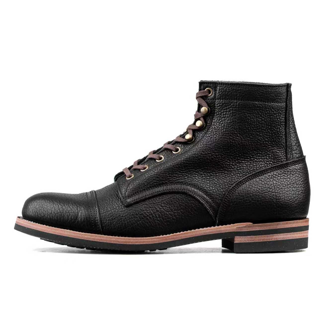 Almond CapToe Logging Boot -luosjiet®boots - Black Tibet Yak Leather