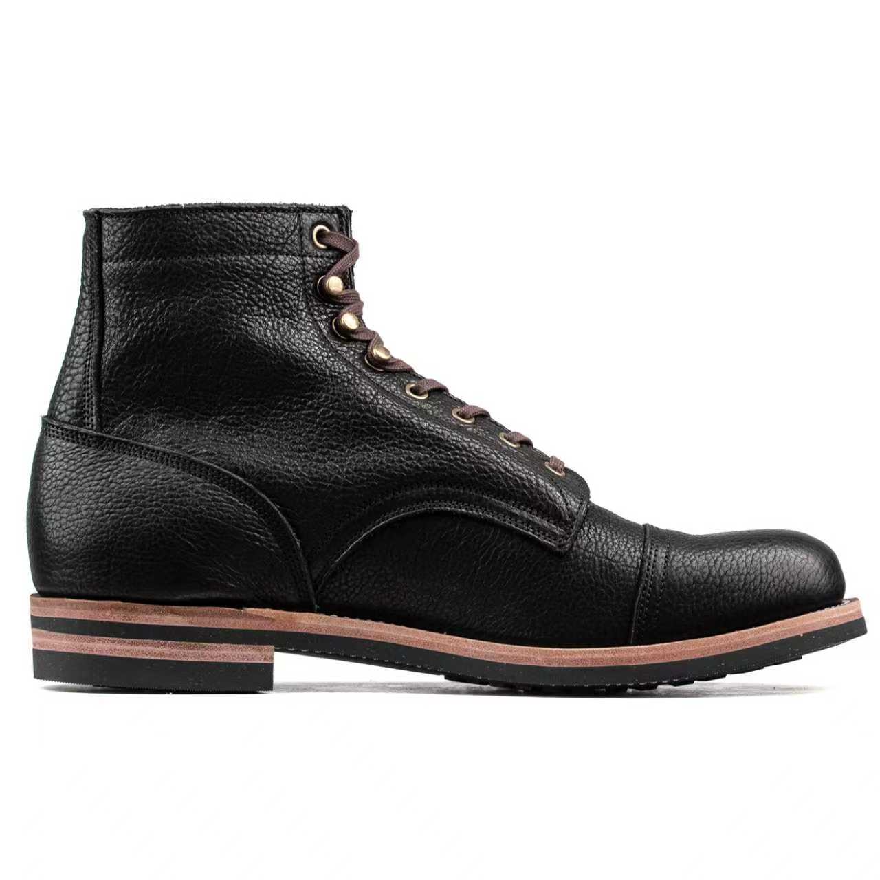 Almond CapToe Logging Boot -luosjiet®boots - Black Tibet Yak Leather