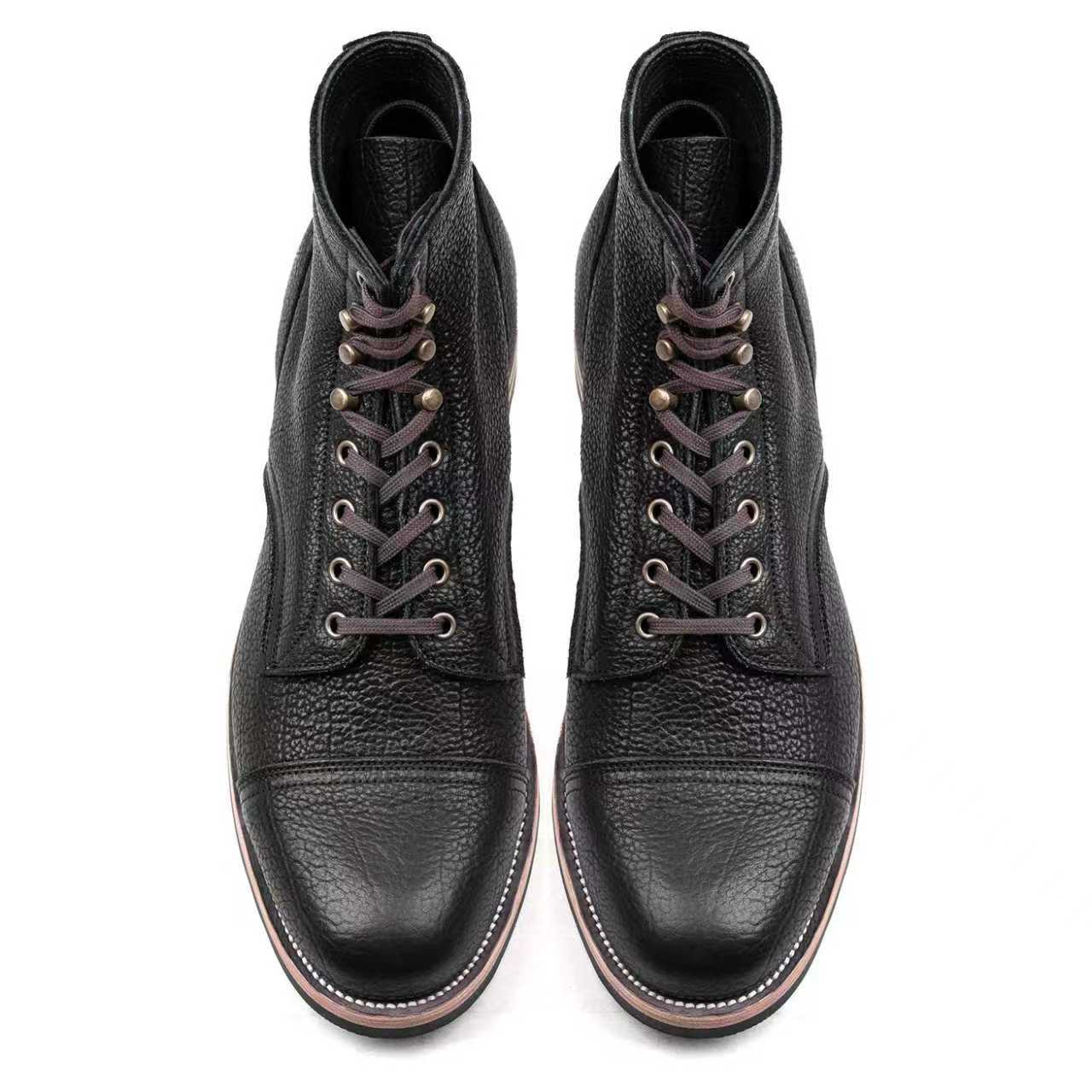 Almond CapToe Logging Boot -luosjiet®boots - Black Tibet Yak Leather