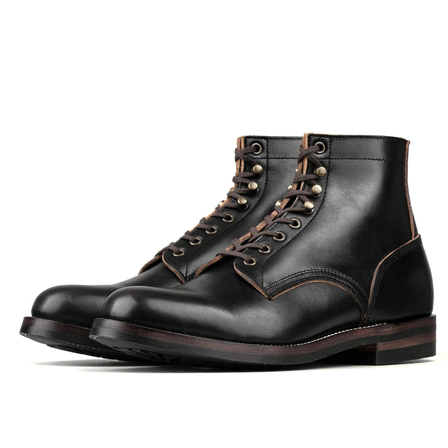Almond Plain Toe Logging Boot  -luosjiet®boots - Black TeaCore Full Grain Cowhide