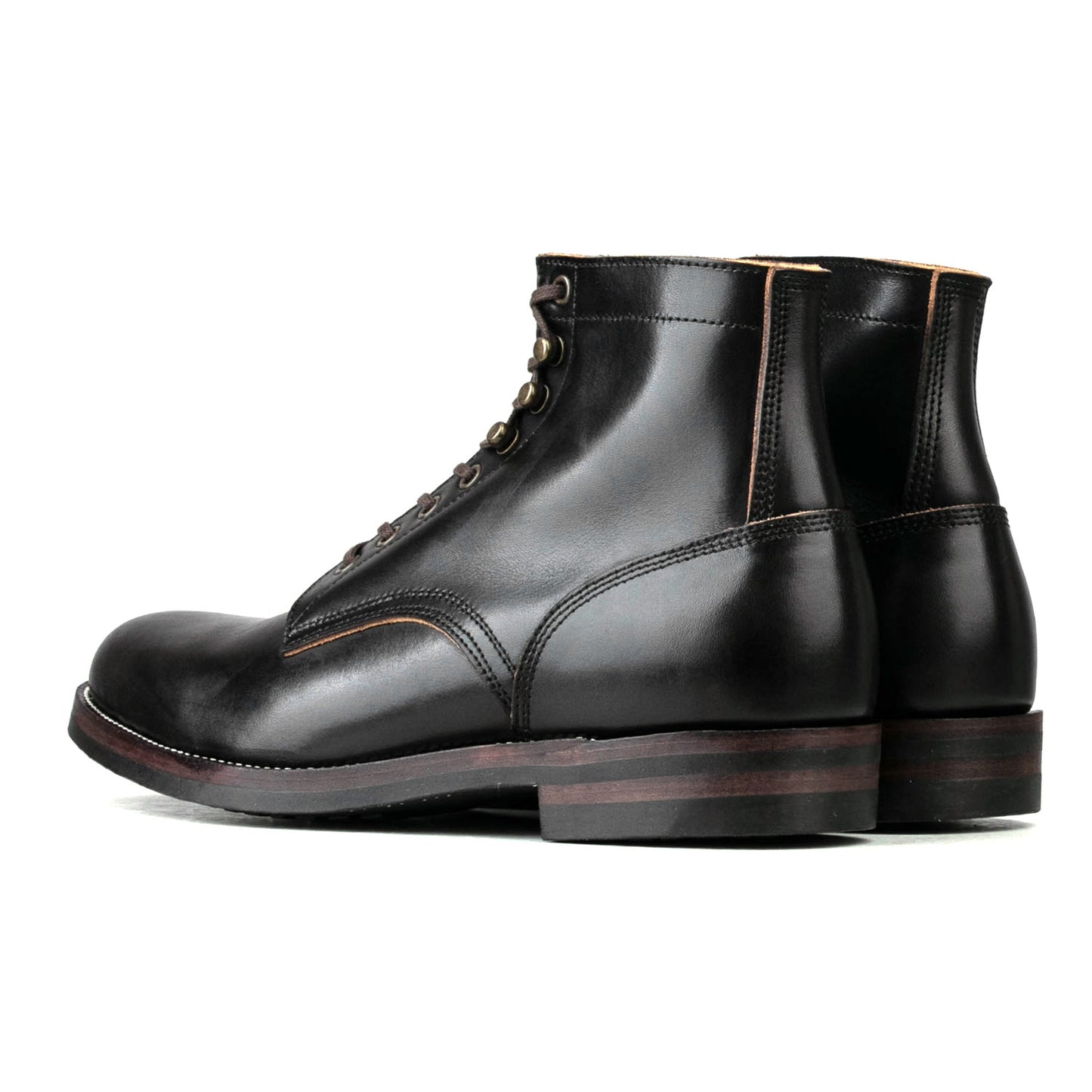 Almond Plain Toe Logging Boot  -luosjiet®boots - Black TeaCore Full Grain Cowhide