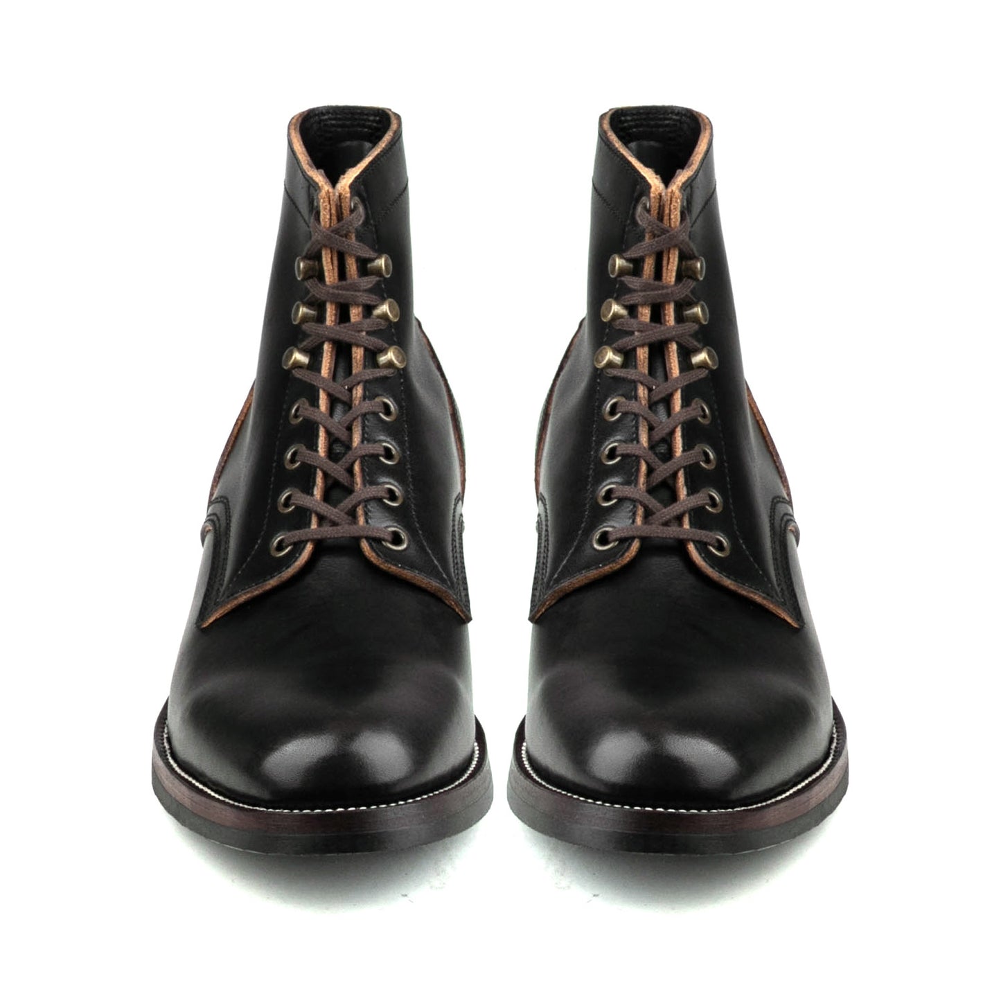 Almond Plain Toe Logging Boot  -luosjiet®boots - Black TeaCore Full Grain Cowhide