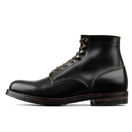 Almond Plain Toe Logging Boot  -luosjiet®boots - Black TeaCore Full Grain Cowhide