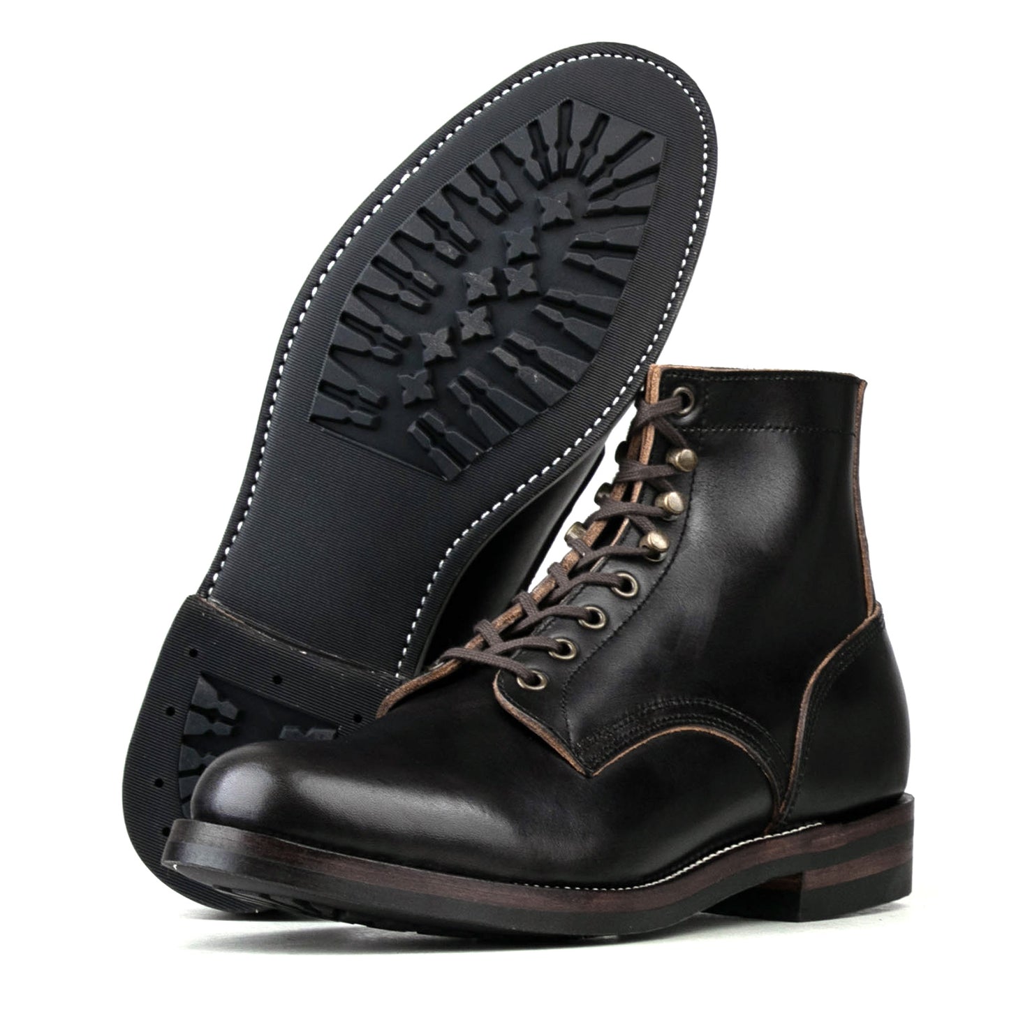Almond Plain Toe Logging Boot  -luosjiet®boots - Black TeaCore Full Grain Cowhide