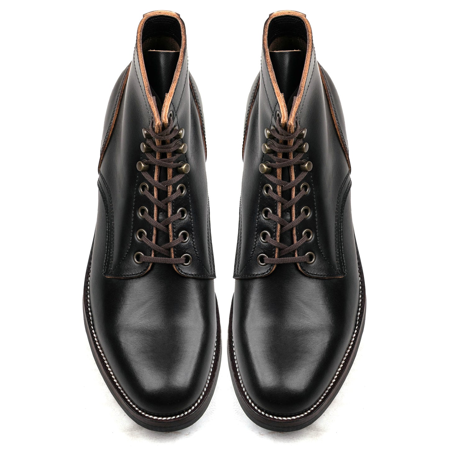 Almond Plain Toe Logging Boot  -luosjiet®boots - Black TeaCore Full Grain Cowhide