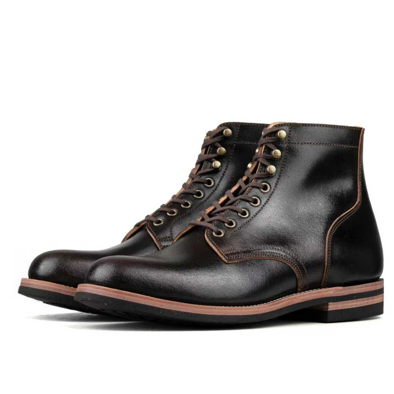 Plain Toe Service Boot -luosjiet®boots - Black Waxed Flesh