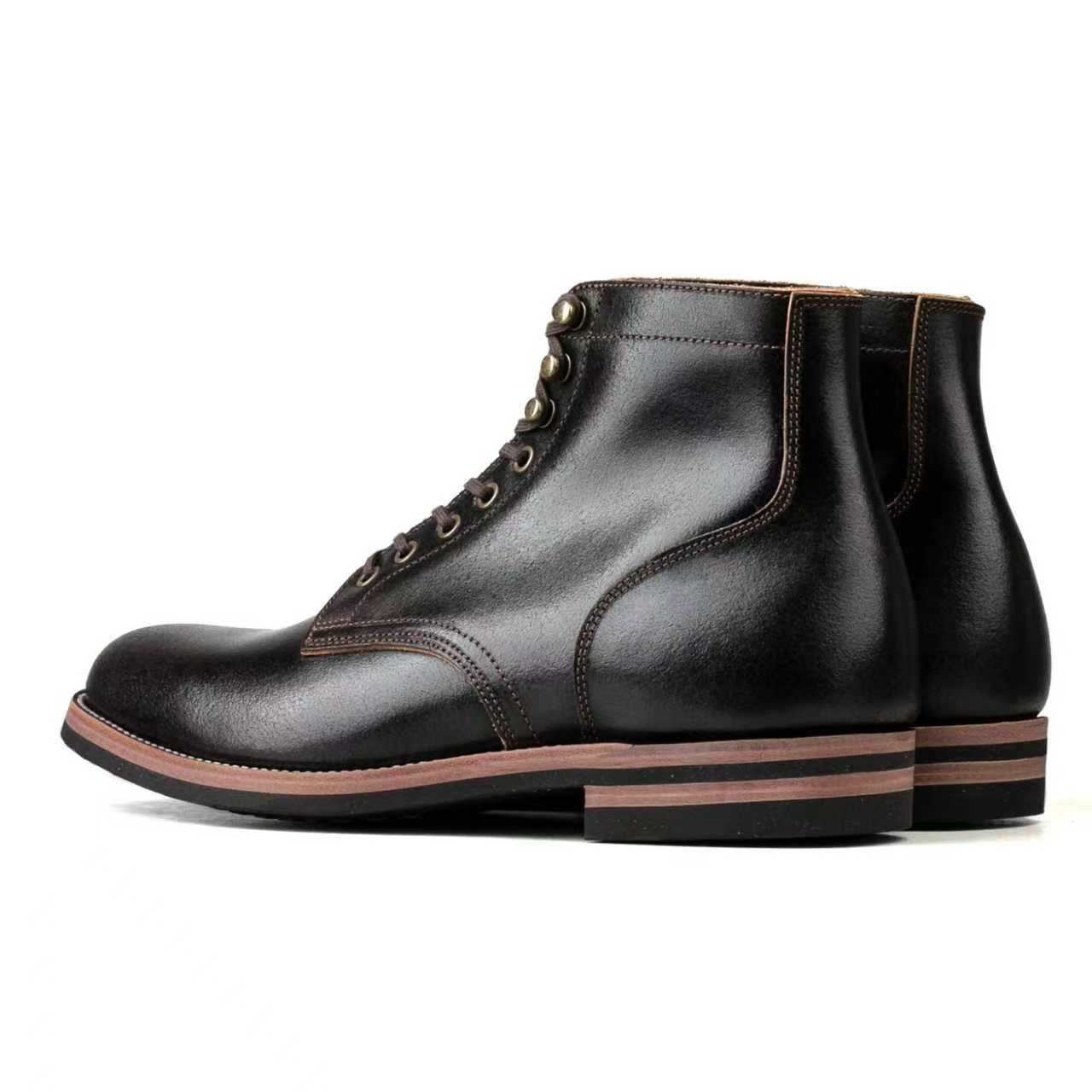 Plain Toe Service Boot -luosjiet®boots - Black Waxed Flesh