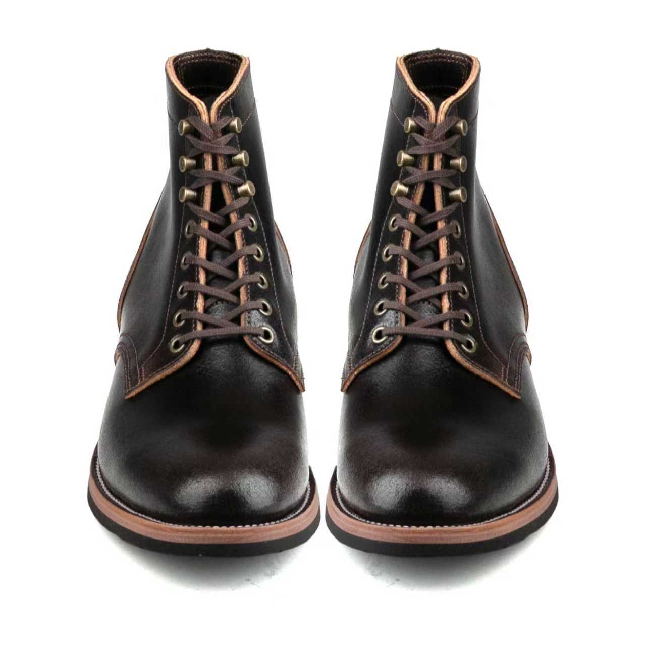 Plain Toe Service Boot -luosjiet®boots - Black Waxed Flesh