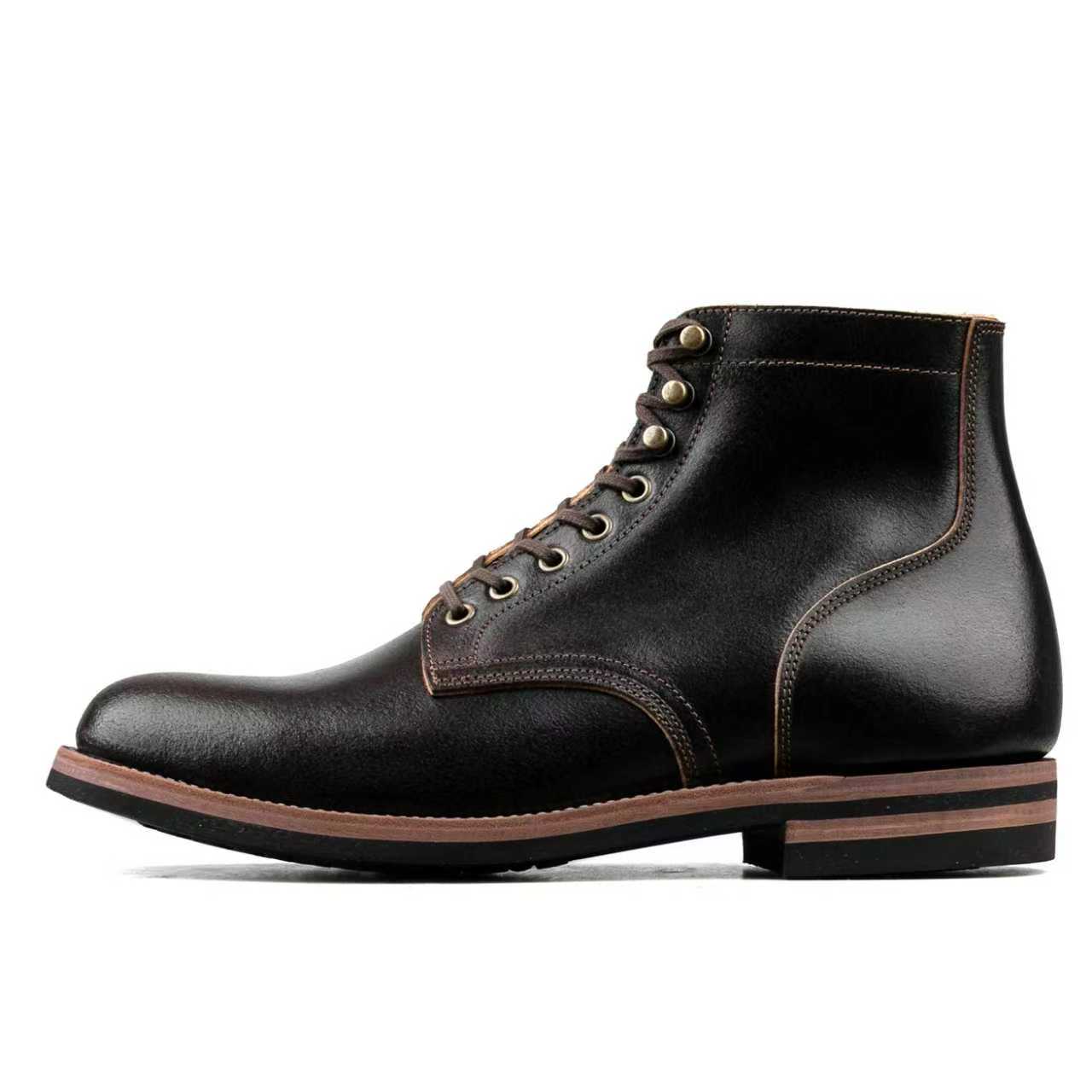 Plain Toe Service Boot -luosjiet®boots - Black Waxed Flesh