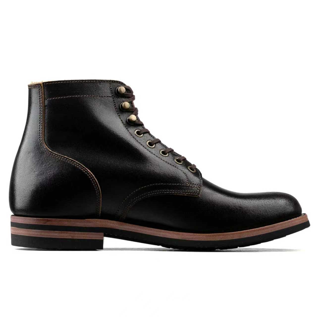 Plain Toe Service Boot -luosjiet®boots - Black Waxed Flesh