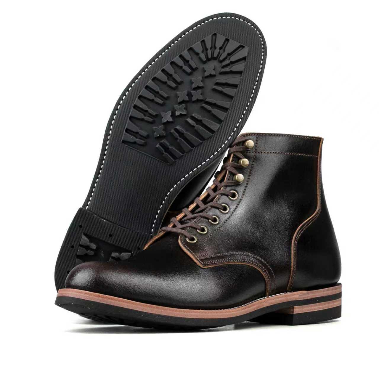 Plain Toe Service Boot -luosjiet®boots - Black Waxed Flesh