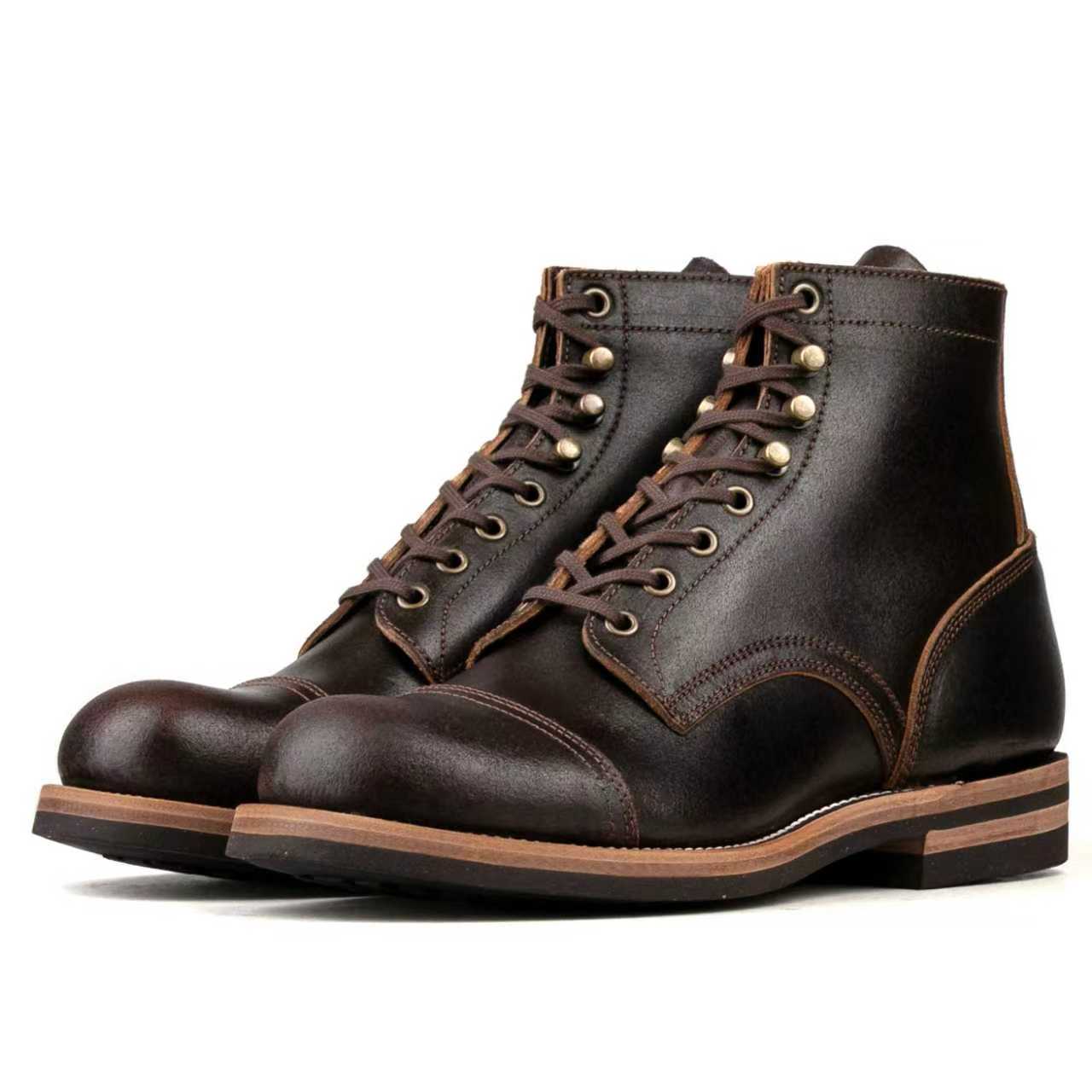Munson CapToe Logging Boot -luosjiet®boots - Dark Brown Waxed Flesh