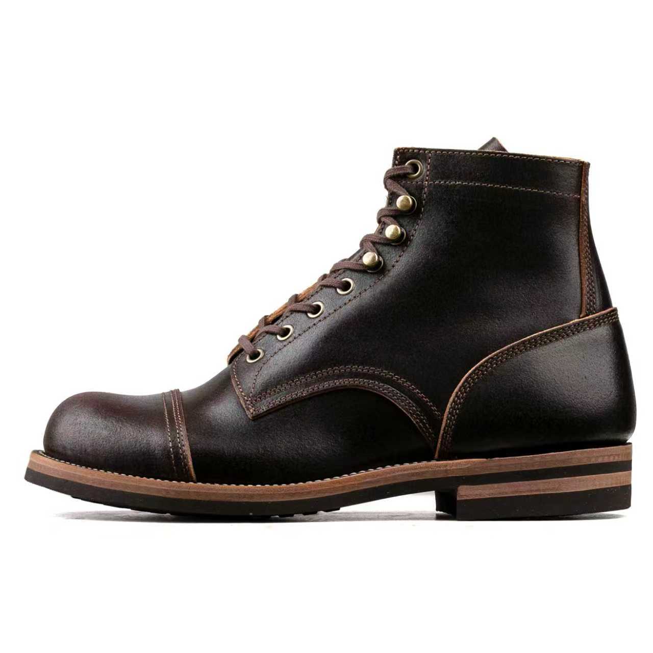 Munson CapToe Logging Boot -luosjiet®boots - Dark Brown Waxed Flesh