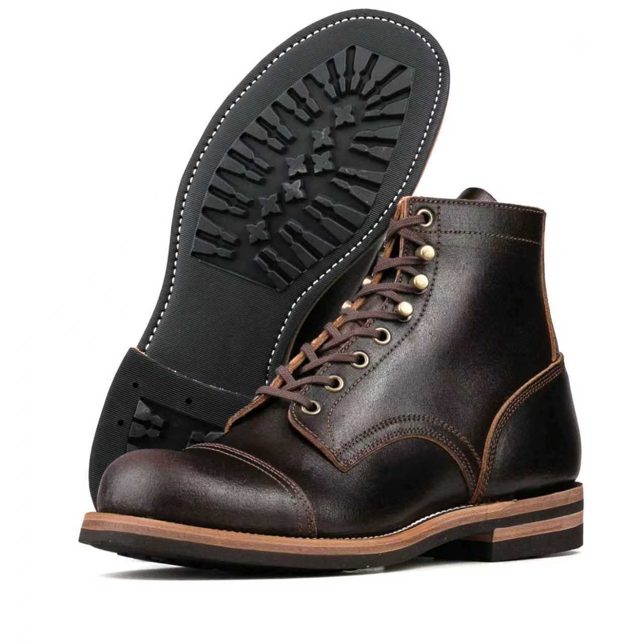 Munson CapToe Logging Boot -luosjiet®boots - Dark Brown Waxed Flesh