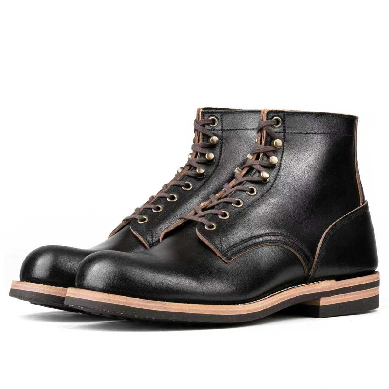 Munson Plain Toe Logging Boot -luosjiet®boots - Black Waxed Flesh