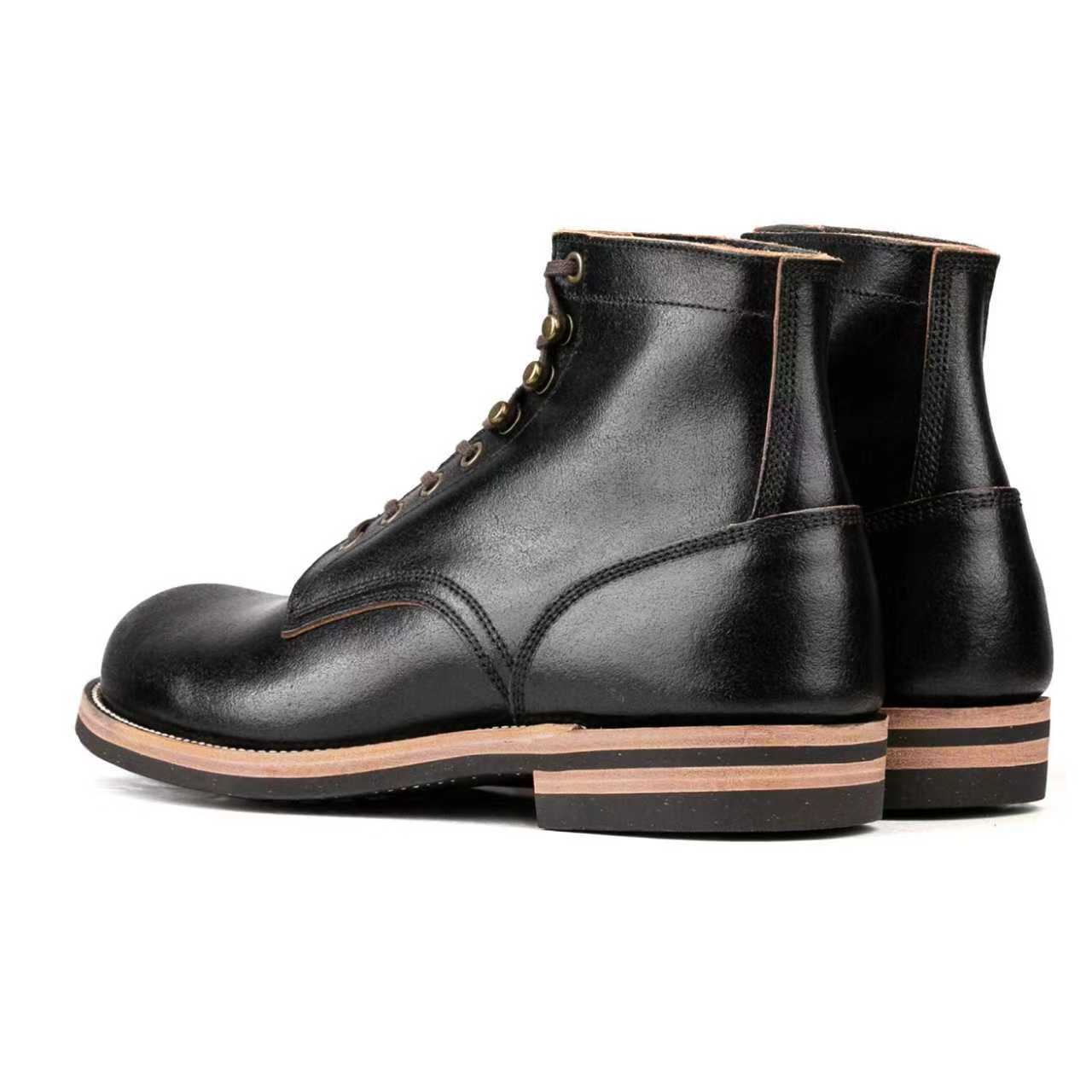 Munson Plain Toe Logging Boot -luosjiet®boots - Black Waxed Flesh
