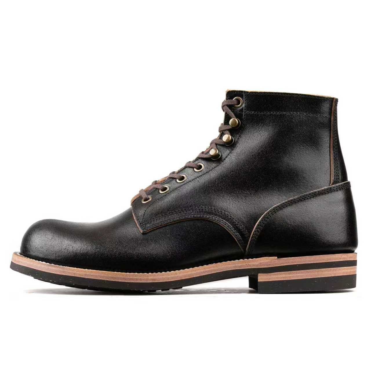 Munson Plain Toe Logging Boot -luosjiet®boots - Black Waxed Flesh
