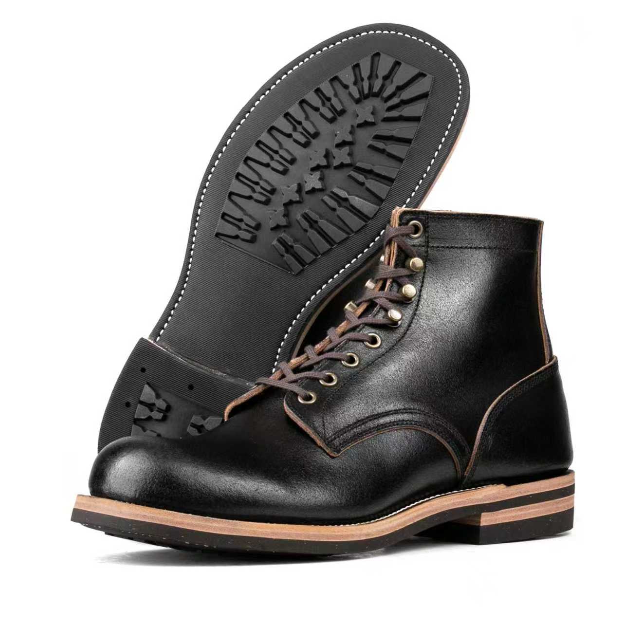 Munson Plain Toe Logging Boot -luosjiet®boots - Black Waxed Flesh