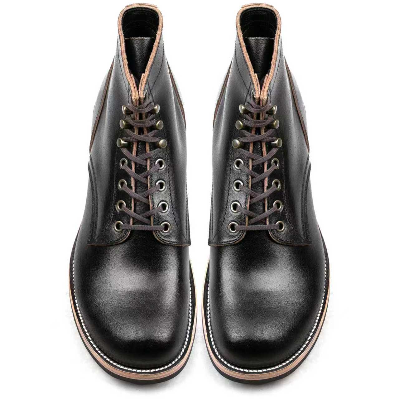 Munson Plain Toe Logging Boot -luosjiet®boots - Black Waxed Flesh