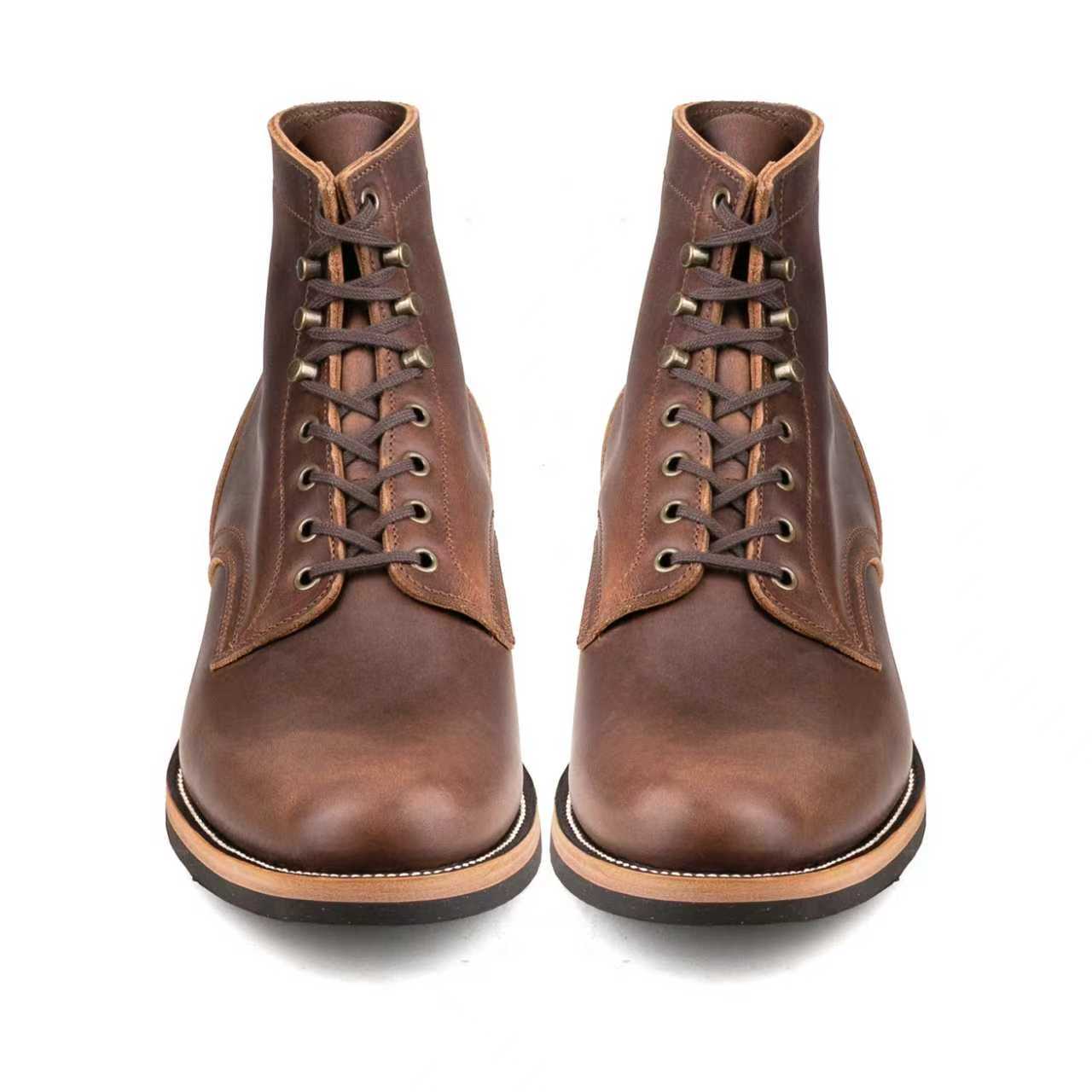 Almond Plain Toe Logging Boot -luosjiet®boots - Natural Oil-grained Cowhide