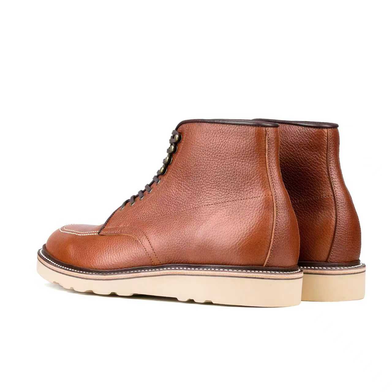 Indiana MocToe Boot - luosjiet®boots - Amber Brown Lychee pattern Cowhide