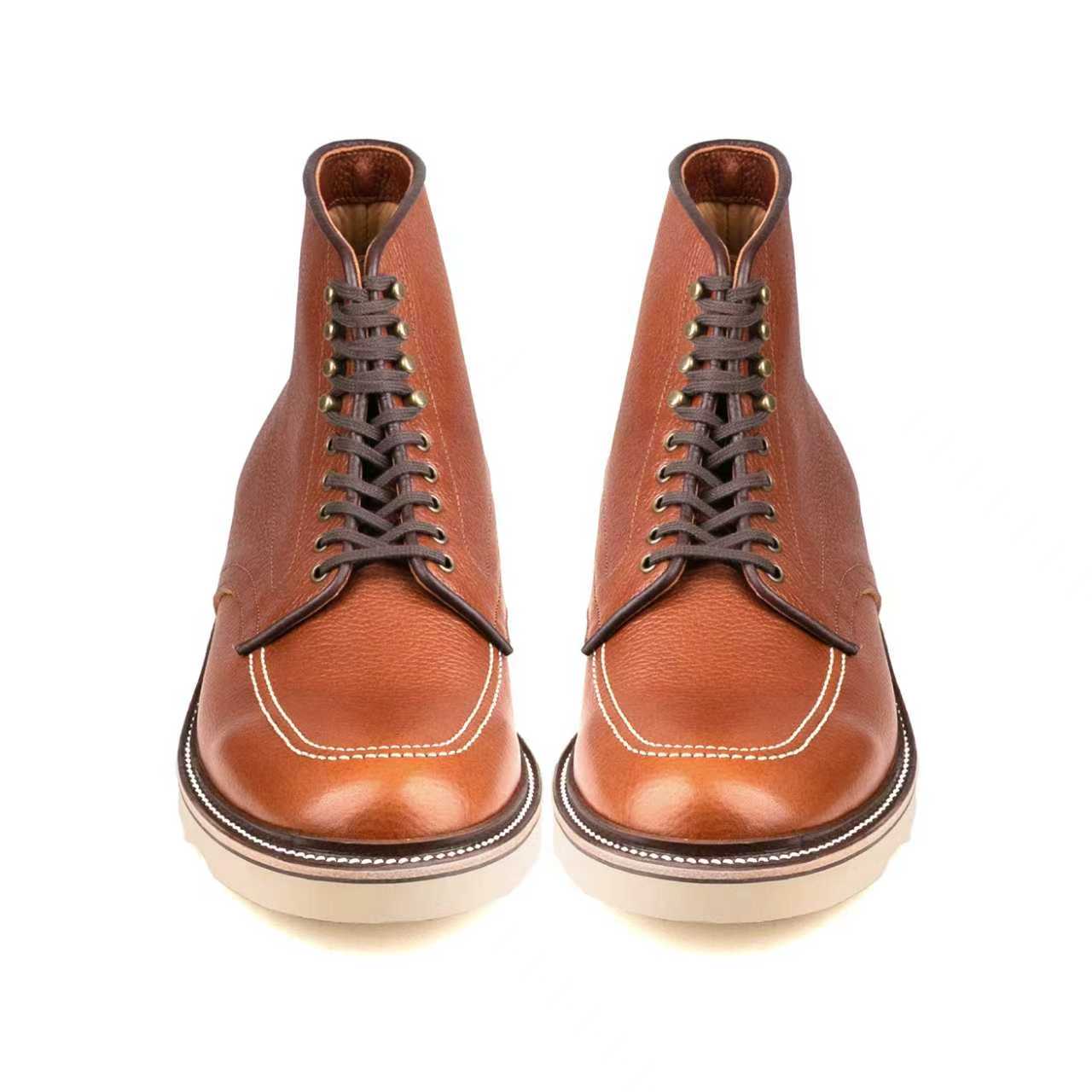 Indiana MocToe Boot - luosjiet®boots - Amber Brown Lychee pattern Cowhide