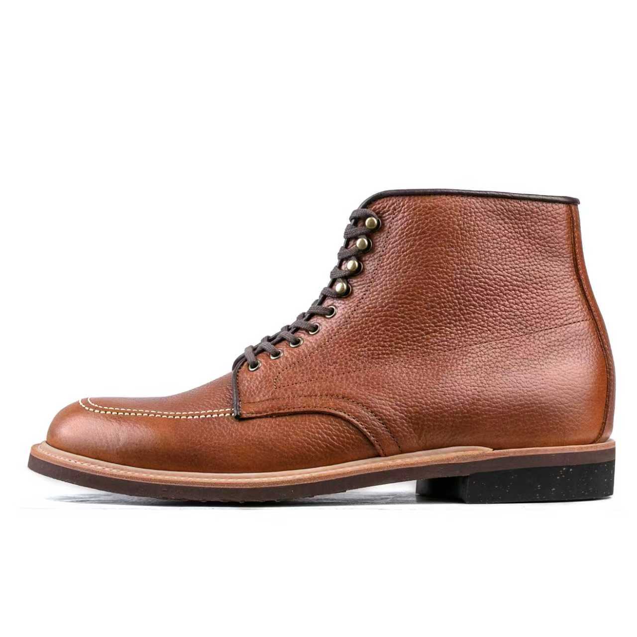 Indiana MocToe Boot - luosjiet®boots - Amber Brown Lychee pattern Cowhide